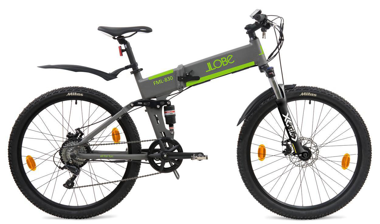 LLOBE 27,5 ”Falt Mountain E‐Bike FML‐830 Mountainbike (Laufradgröße: 27,5 Zoll, Rahmenhöhe: 48 cm, Unisex-Rad, 374.4 Wh, Grau)