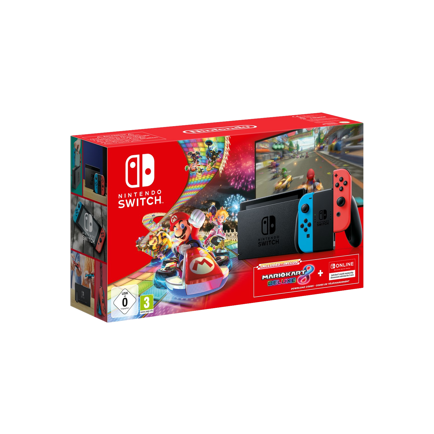 Consola - Nintendo Switch, Joy-Con, Azul y Rojo + Mario Kart 8 Deluxe (Código de descarga) + 3 meses Nintendo Switch Online