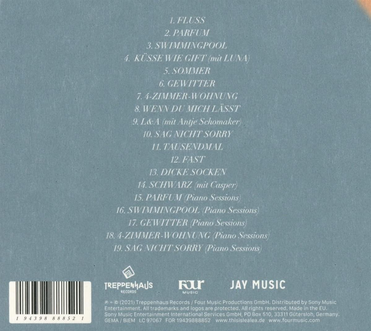 Ein CD-Albumcover mit Trackliste und Logos auf der Rückseite, mit Text auf Deutsch.