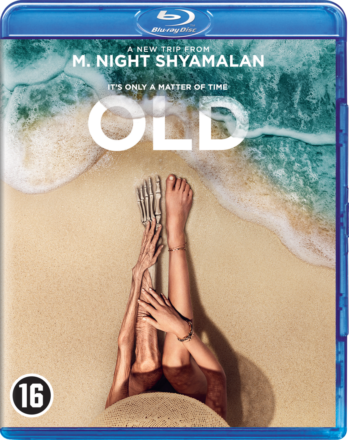 Filmposter: skelet hand, strandscène, titel OLD.
