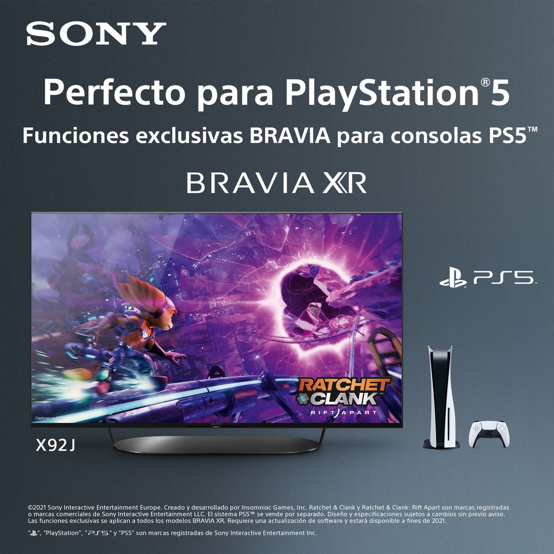 TV LED 65" - Sony 65X92J, Bravia XR, 4K HDR 120Hz, HDMI 2.1, Smart TV, Dolby Atmos, Perfecto para PS5, Negro