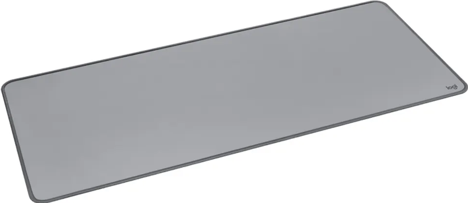 Tapis de souris rectangulaire gris avec bords gris foncé.