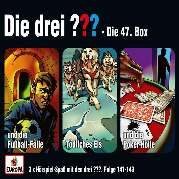 Dreiteilige Box für Die drei ??? mit drei Buchcovern.