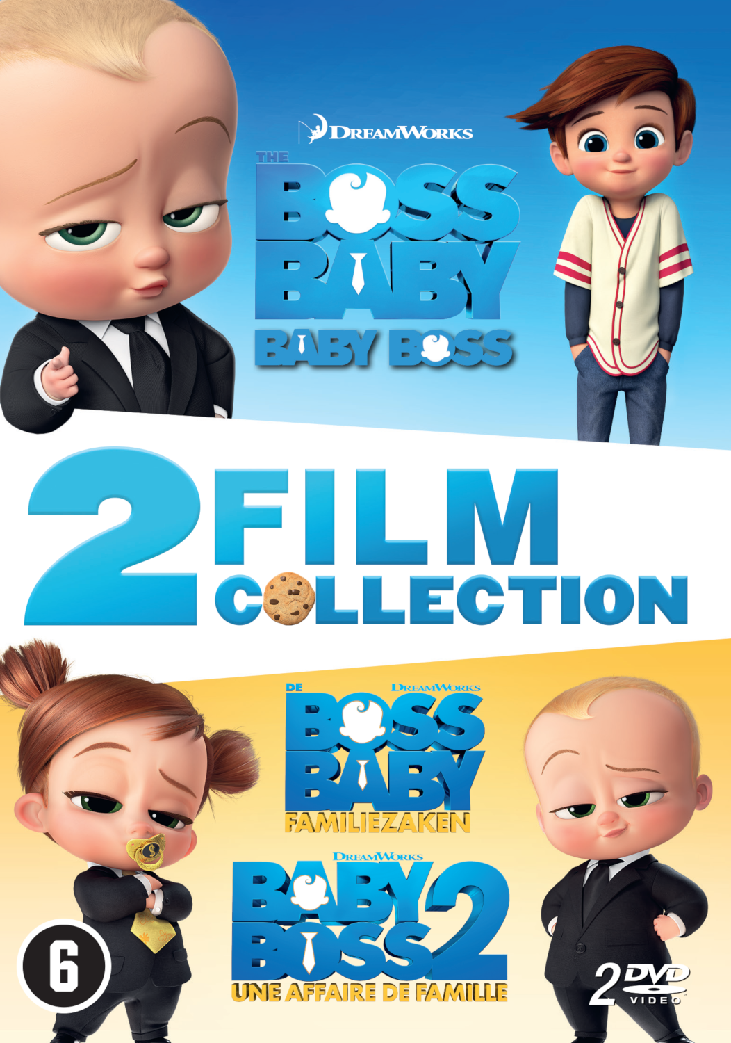 Couverture DVD de la collection de films Boss Baby 2, avec des bébés de dessins animés et du texte.