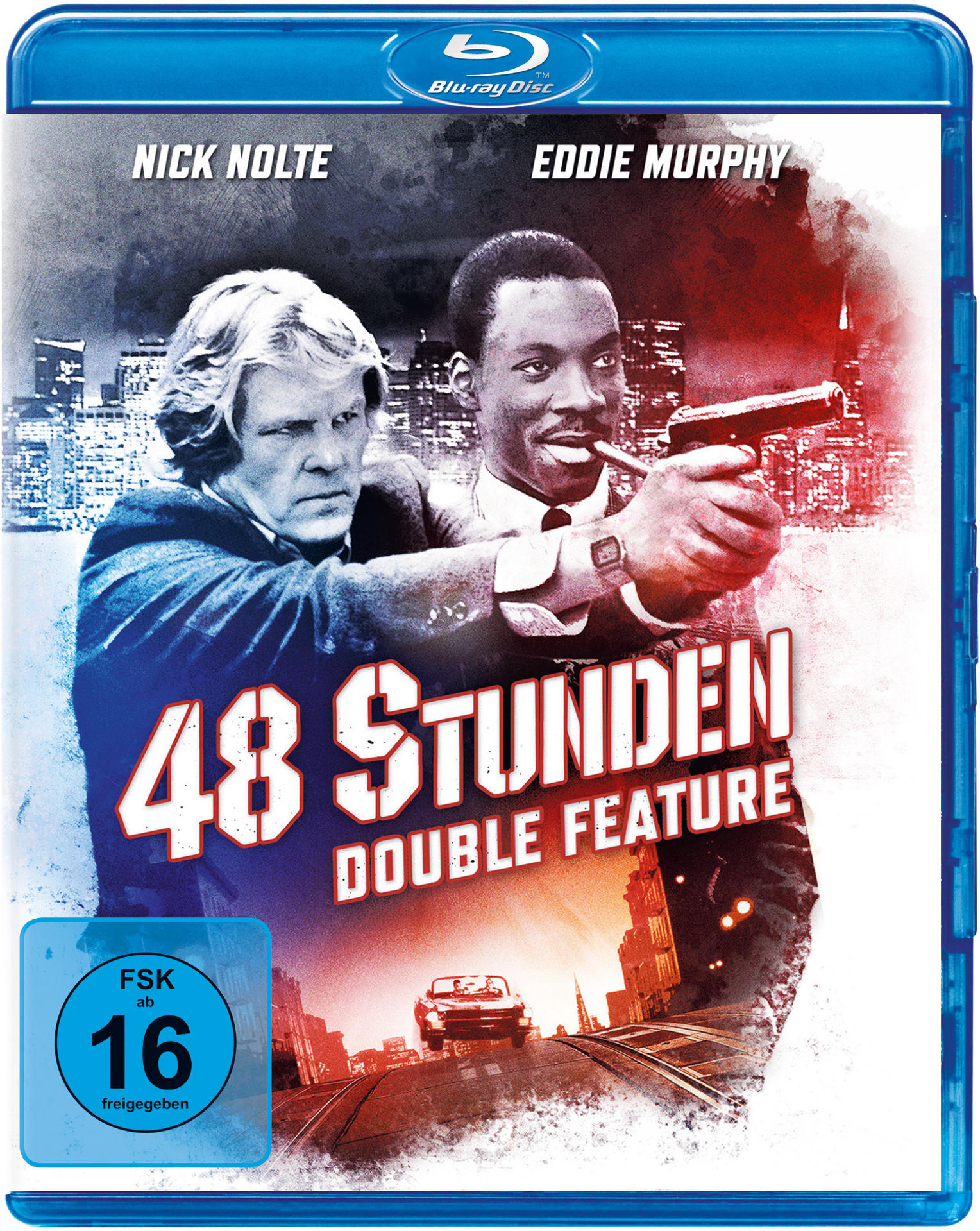 Filmcover: Nick Nolte und Eddie Murphy mit Pistole. Titel: 48 Stunden Doppel-Feature.