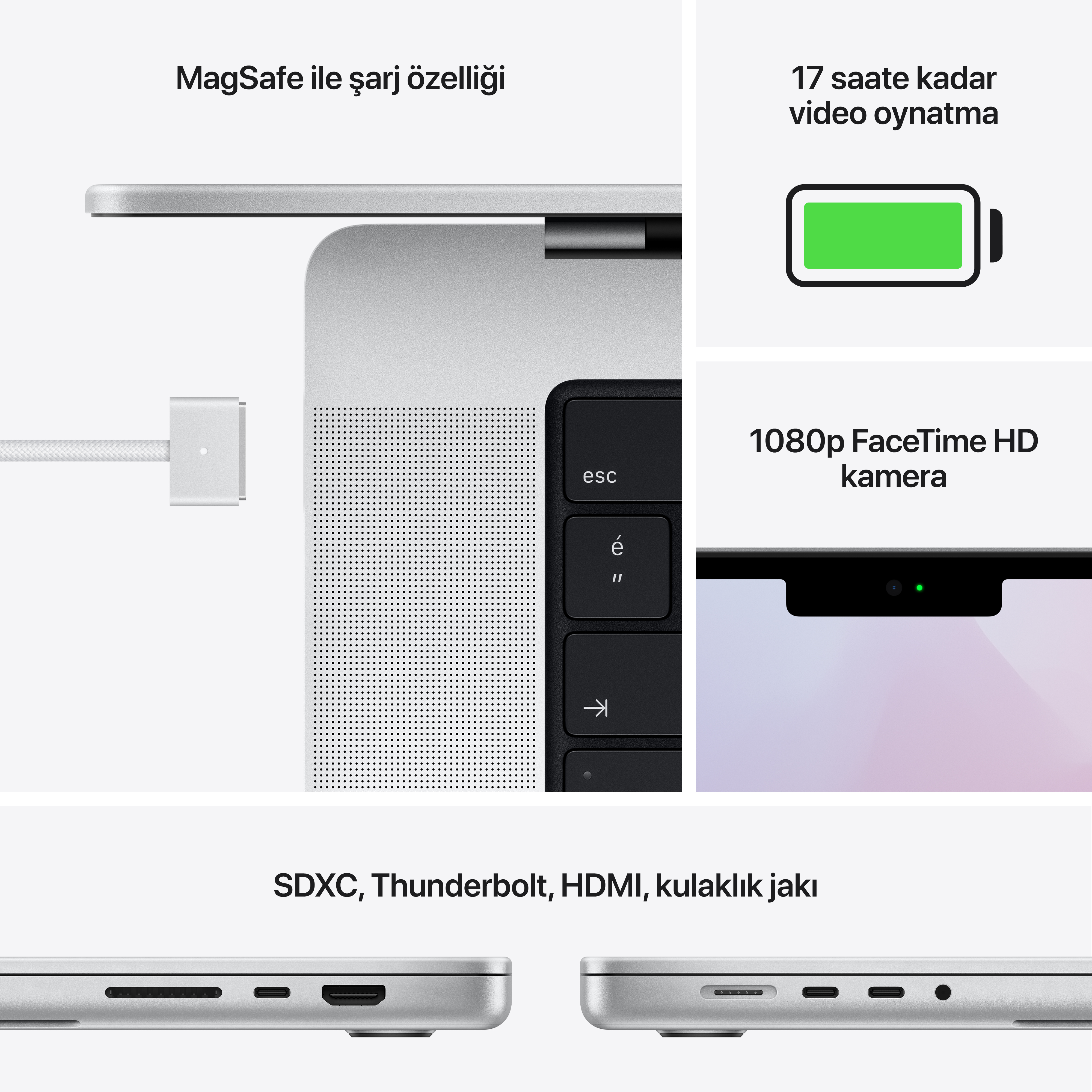 APPLE MacBook Pro M1 Pro 16GB-512GB SSD 14.2inç Gümüş MKGR3TU/A