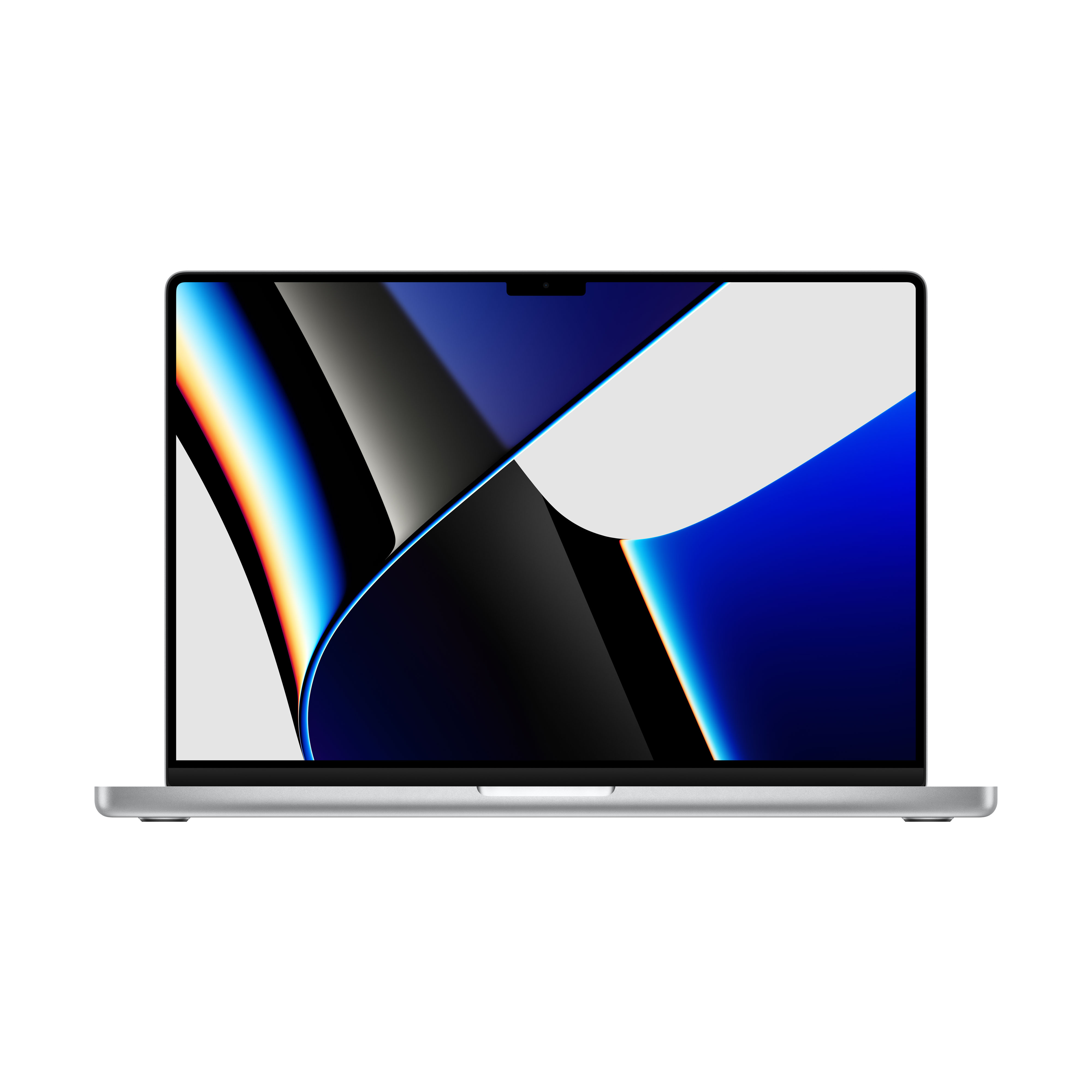 Silberner Laptop mit Anzeige eines farbenfrohen abstrakten Bildes.