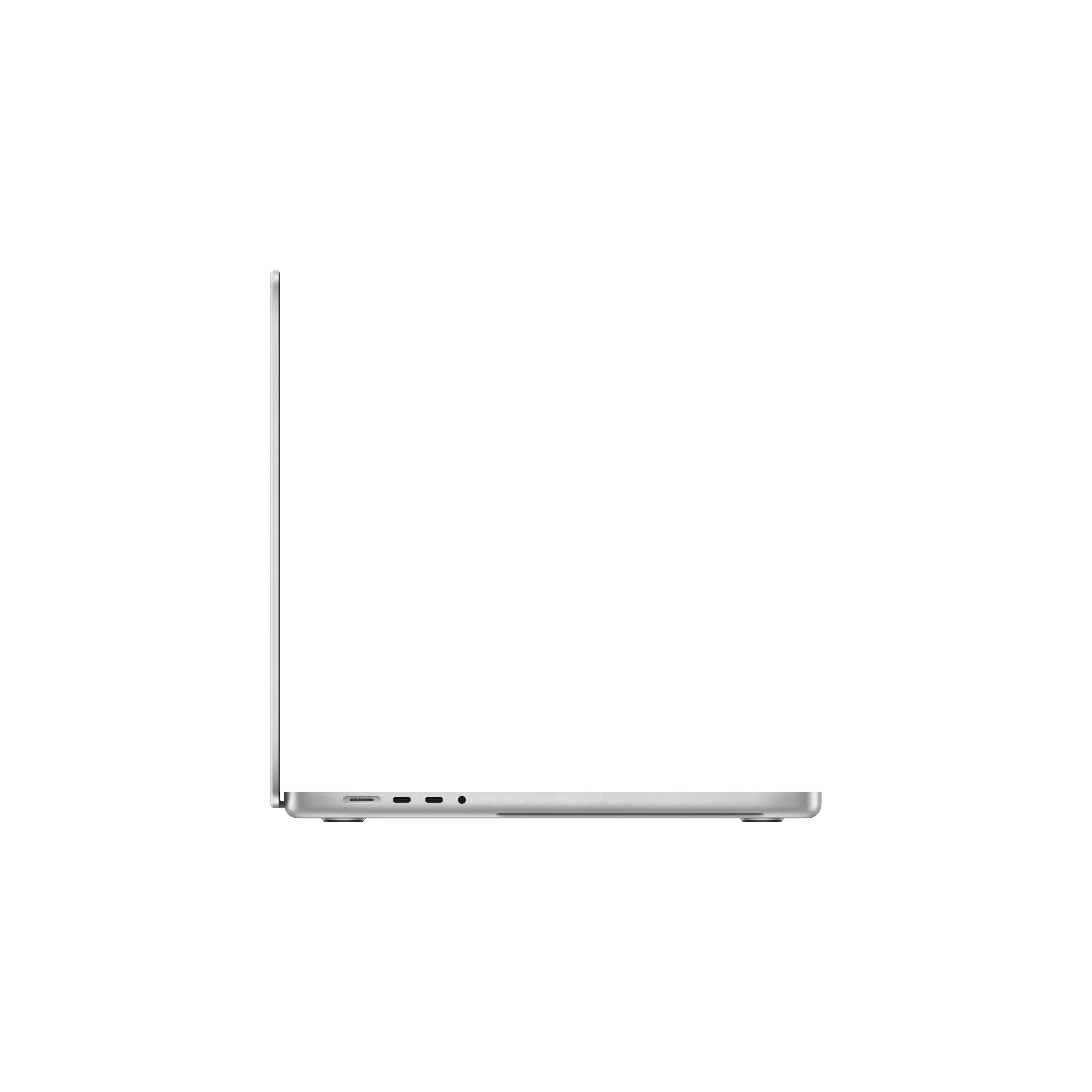Seitenansicht eines silbernen Laptops.