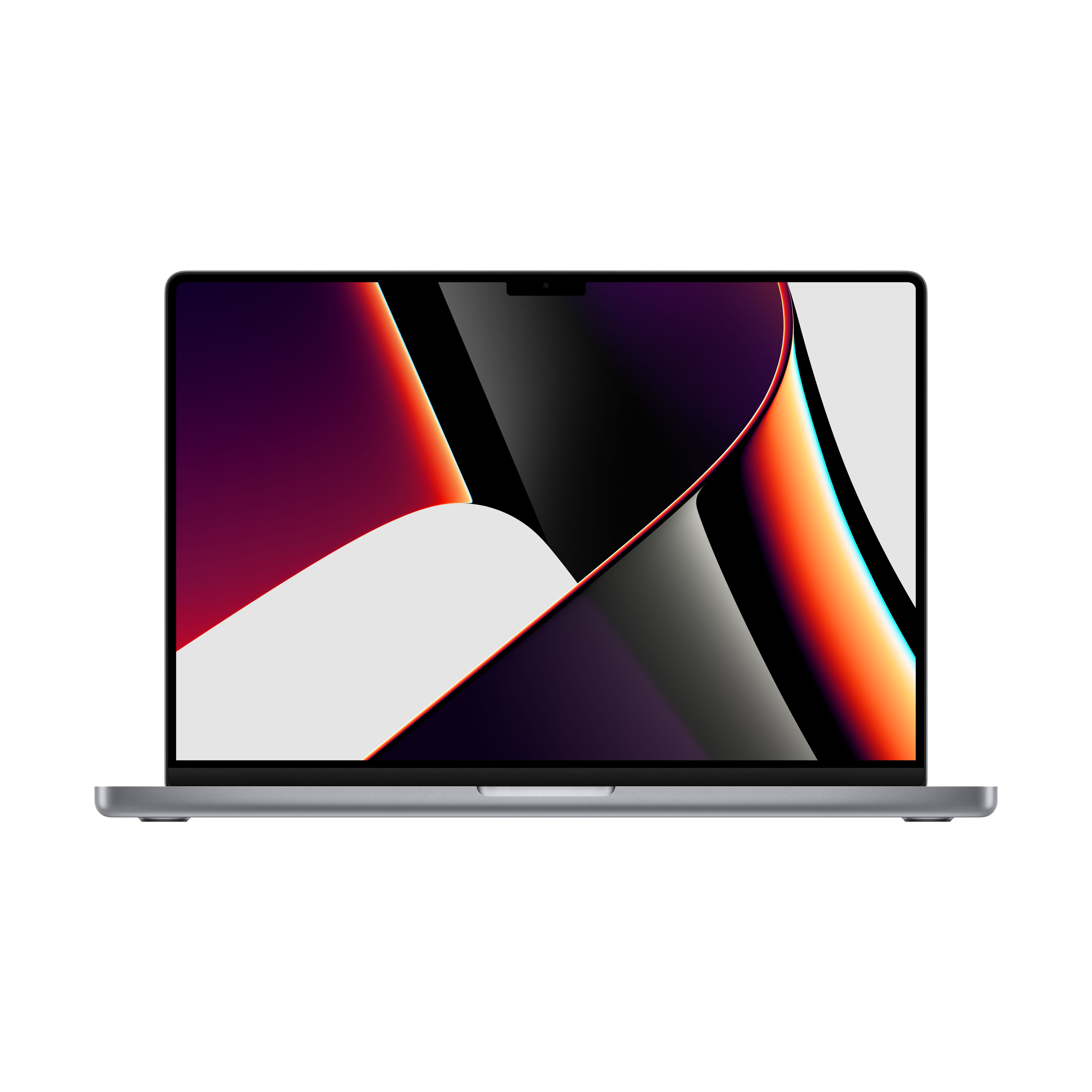 Ein Laptop mit schlankem, silbernen Gehäuse und Bildschirm mit farbenfrohem, abstraktem Design.