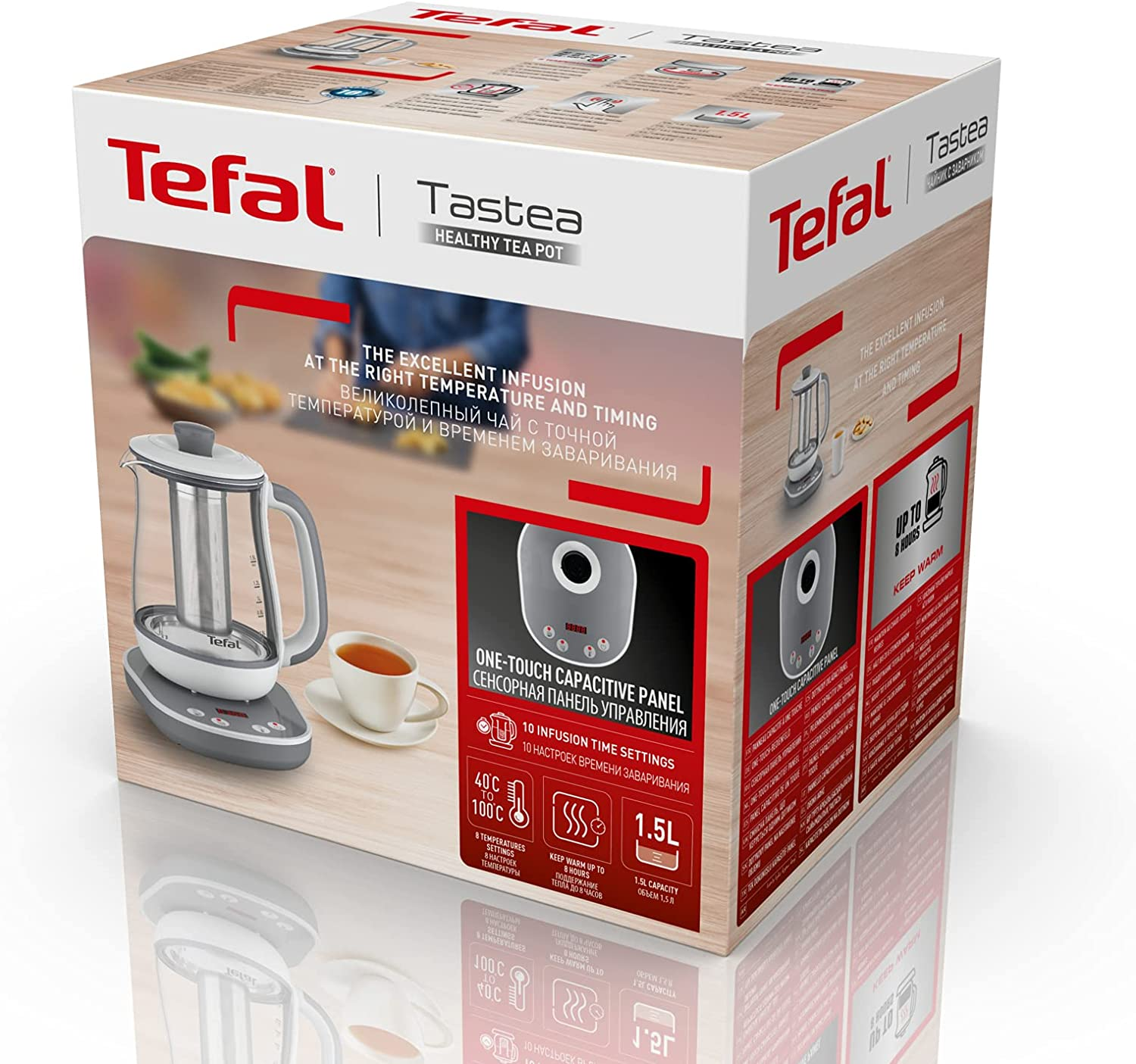 Tefal TASTEA tea pot box, with product images and text.
