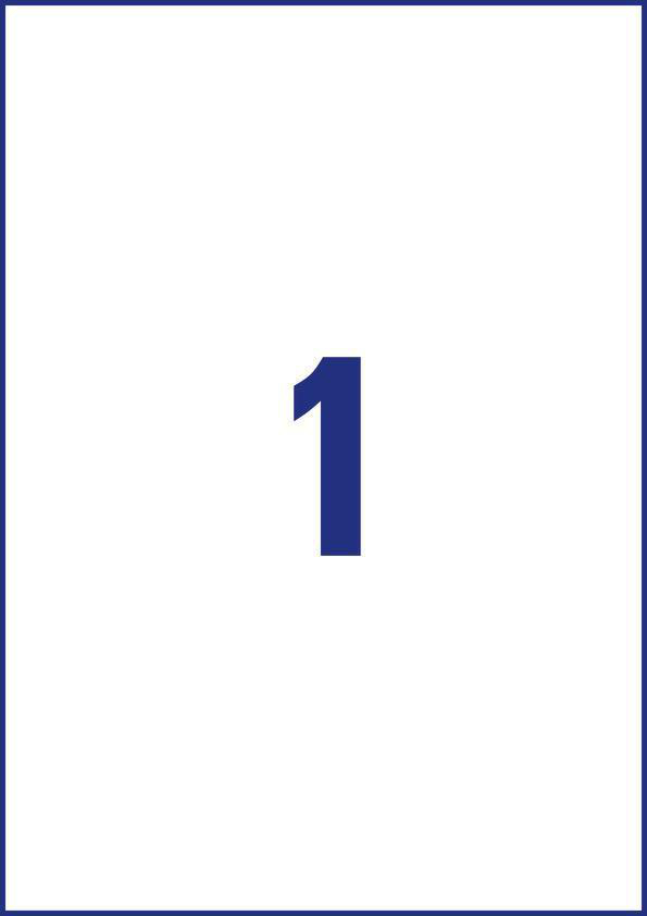 Ein weißes Quadrat mit blauem Rand. In der Mitte befindet sich die blaue Zahl 1.