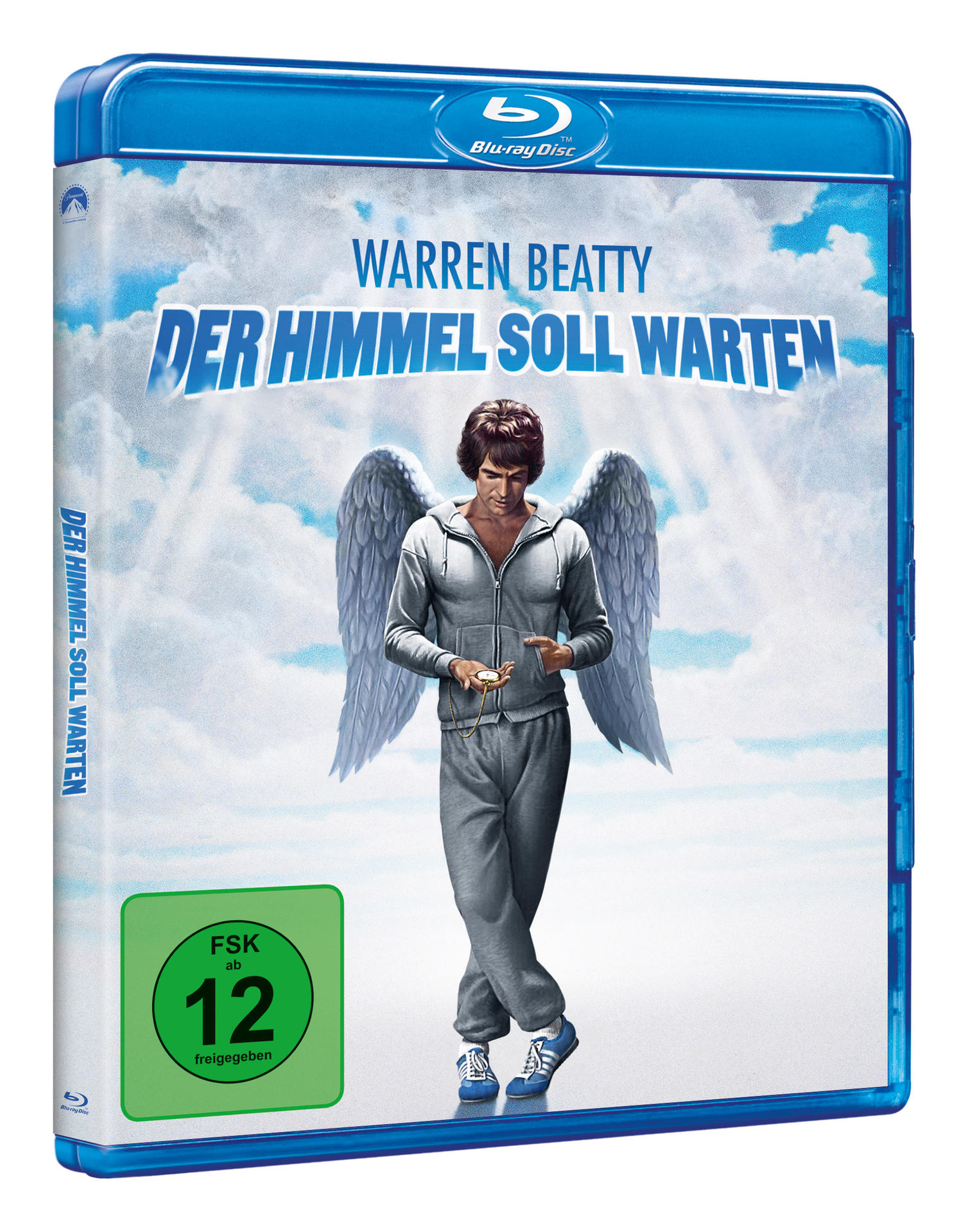 DVD-Cover für 'Der Himmel soll warten' mit Warren Beatty als Hauptfigur und Engelsflügeln.