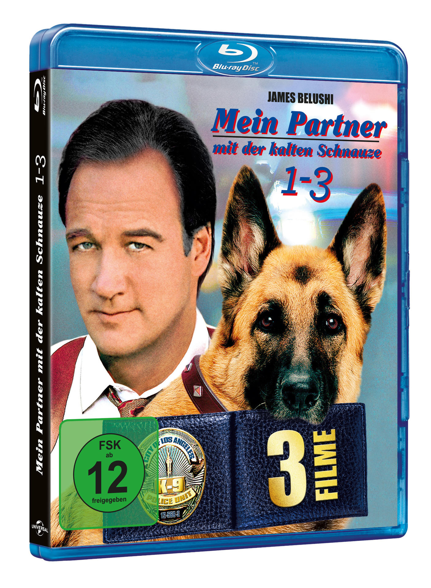 Blu-ray-Disc-Cover für einen Film mit James Belushi und einem Schäferhund.