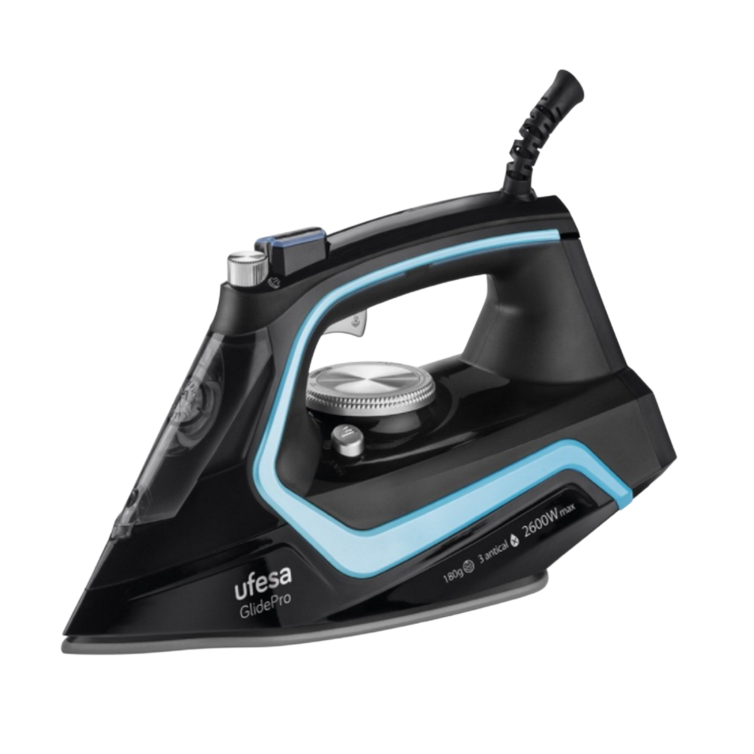 Plancha de vapor - Ufesa PV2600 GlidePro, 2600 W, 0.28 l, Suela Cerámica GlidePro, 180 g/m, Negro