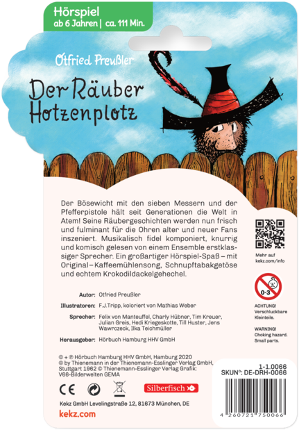 Das Cover eines Hörspiels für Kinder. Es zeigt eine Cartoon-Illustration einer Figur mit Hut und einem Zaun.