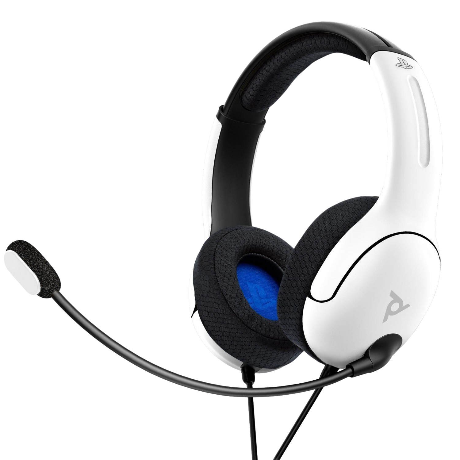 Auriculares para juegos blancos y negros con micrófono.