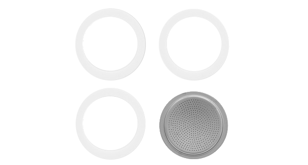 BIALETTI 800032 Tömítés 3db + Szűrő 1db / Moka Express 2 adagos kotyogós kávéfőzőhöz