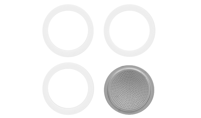 BIALETTI 800033 Tömítés 3db + Szűrő 1db / Moka Express 3/4 adagos kotyogós kávéfőzőhöz