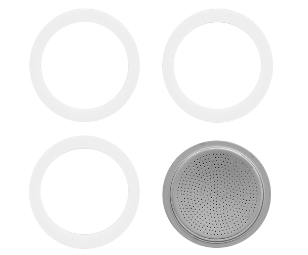 BIALETTI 800035 Tömítés 3db + Szűrő 1db / Moka Express 9 adagos kotyogós kávéfőzőhöz