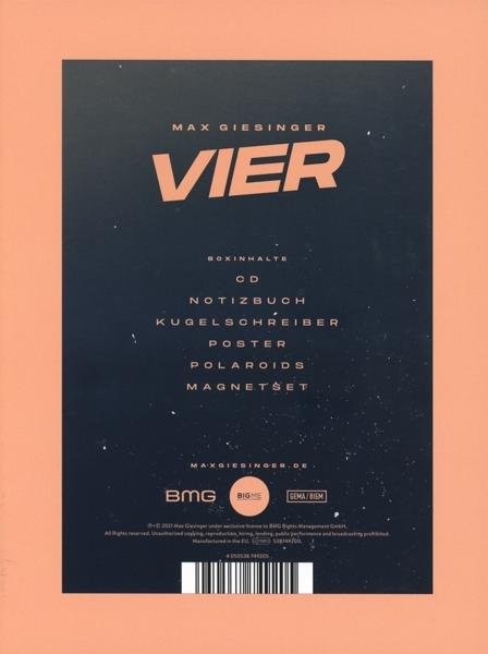 Rückseite eines CD-Covers. Enthält Text in Orange und Weiß auf dunklem Blau und Pfirsichhintergrund.