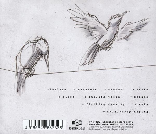 CD-Cover mit zwei Vögeln, Skizzen und Text mit Songtiteln und Copyright-Informationen.