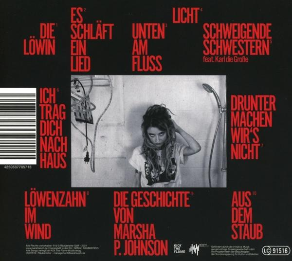 Ein schwarz-weißes CD-Cover mit Text und einer Frau.