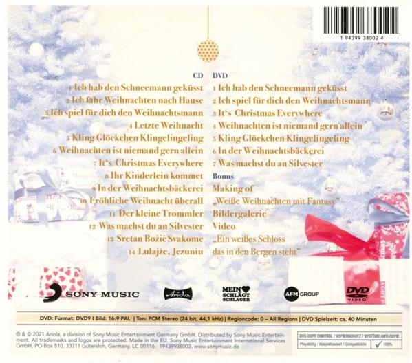 CD-Albumcover mit Titelliste. Text auf Deutsch. Geschenkbox und Weihnachtsthema.