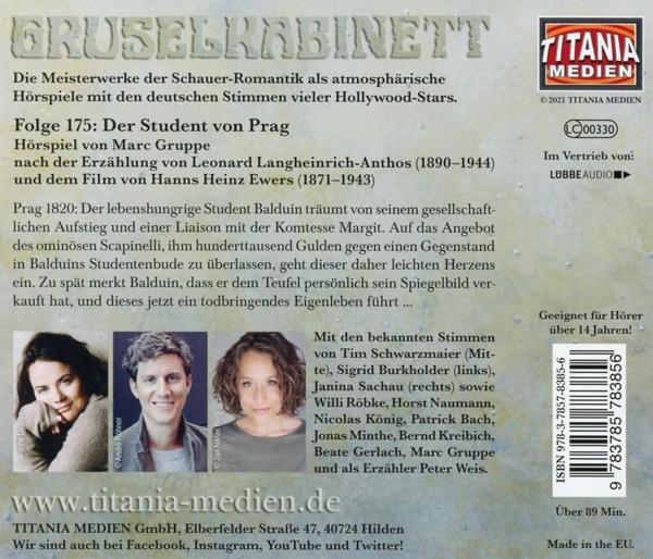 Ein Buchcover mit deutschem Text und Bildern von Schauspielern, das ein deutsches Hörspiel bewirbt.