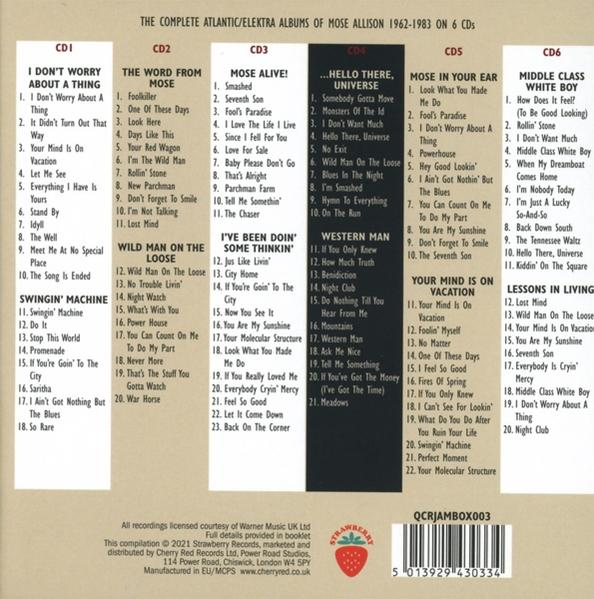 Rückseite einer CD mit Songtiteln und Künstlernamen. Die CD befindet sich in einer schwarzen Hülle.