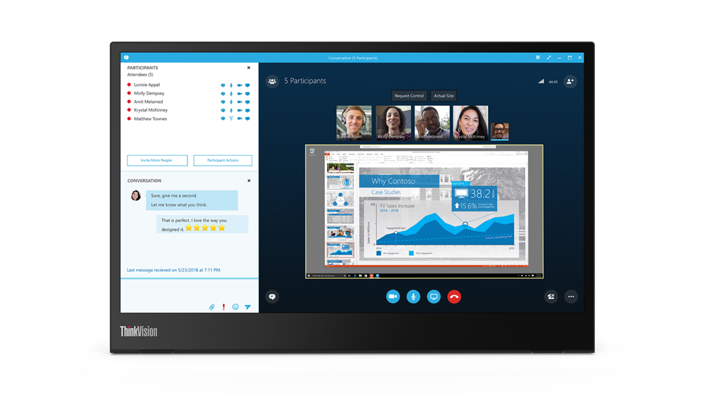 Een computerscherm met een videoconferentie met meerdere deelnemers, inclusief gedeelde content.