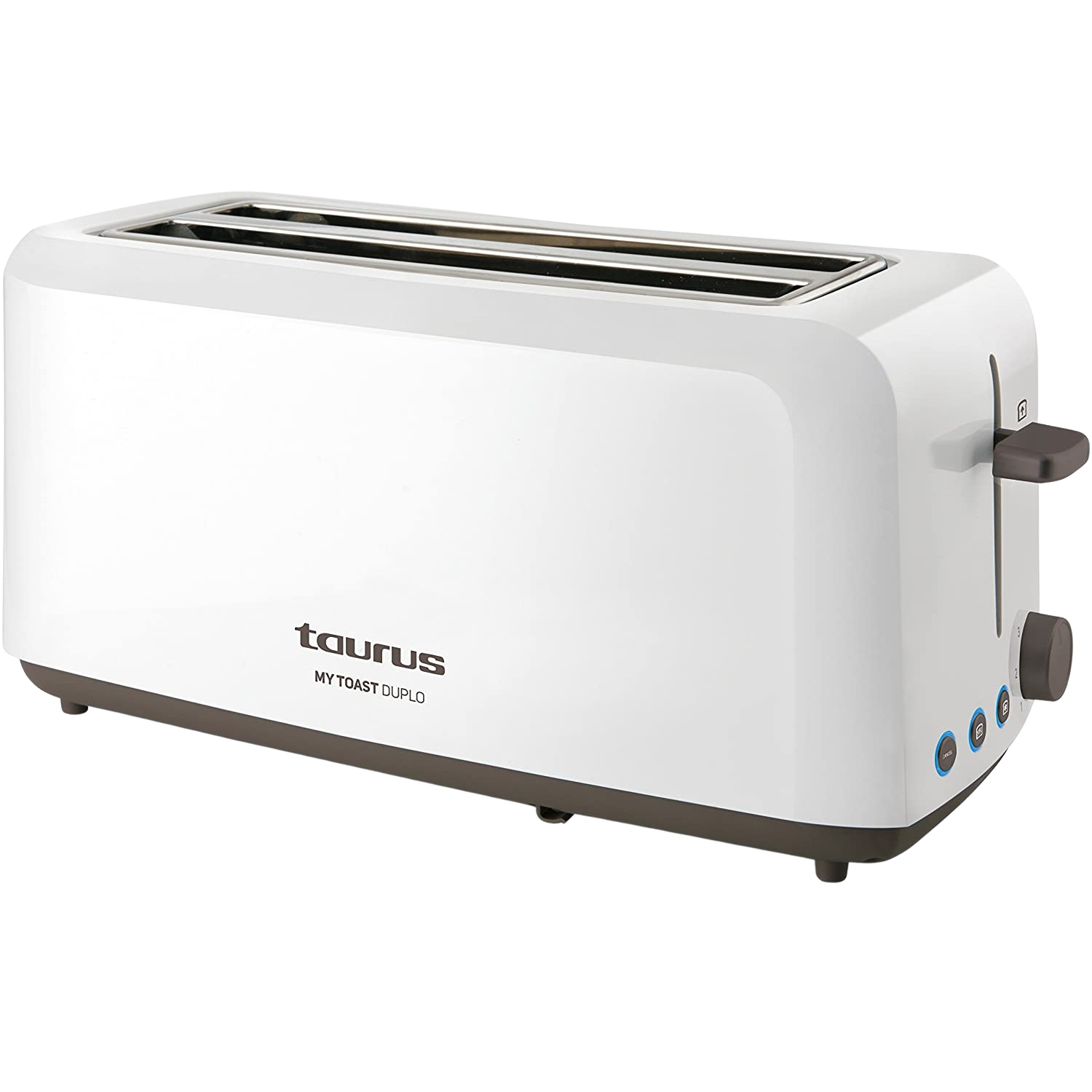 Tostadora - Taurus Mytoast Duplo, 1450W, Función cancelar, recalentar y descongelar, Iluminación LED, 6 Niveles, 2 Ranuras, Blanco