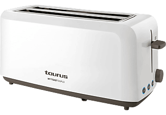 Tostadora - Taurus Mytoast Duplo, 1450W, Función cancelar, recalentar y descongelar, Iluminación LED, 6 Niveles, 2 Ranuras, Blanco