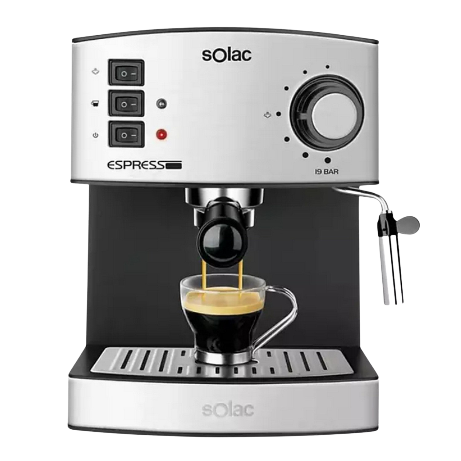 Cafetera Express Solac ce4480 potencia 850w 19 bares 1.2l espressocafetera con vaporizador 850 1.25 litros 0 decibeles acero inoxidable 1.25l 19bar 4480
