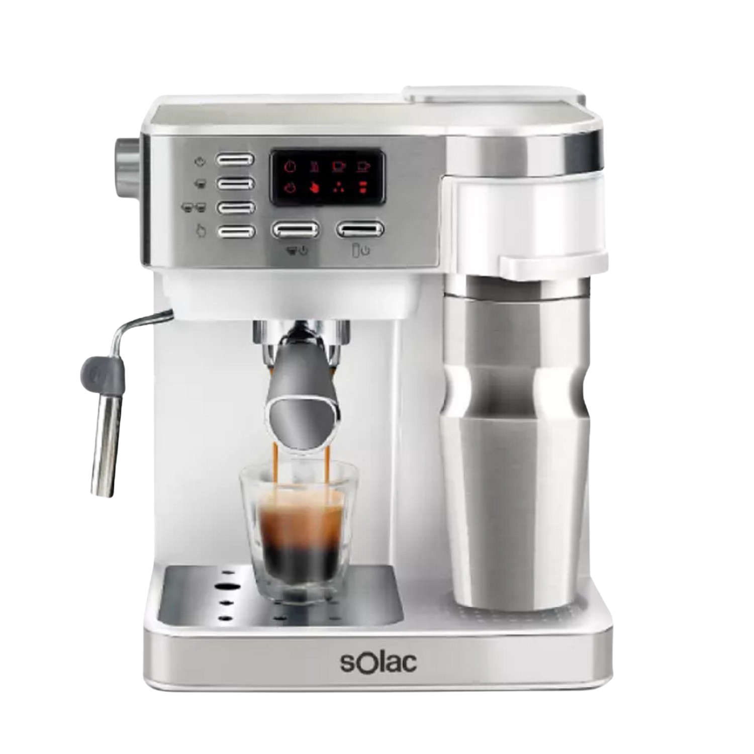 Cafetera Expresso Solac ce4497 plata stillo 20 bar combinada 3 en 1 espresso goteo capuccino. termo 320ml inox. libre bpa. extra cream. vaporizador. blancoinox. s92011600 850w 600w 1.2 2