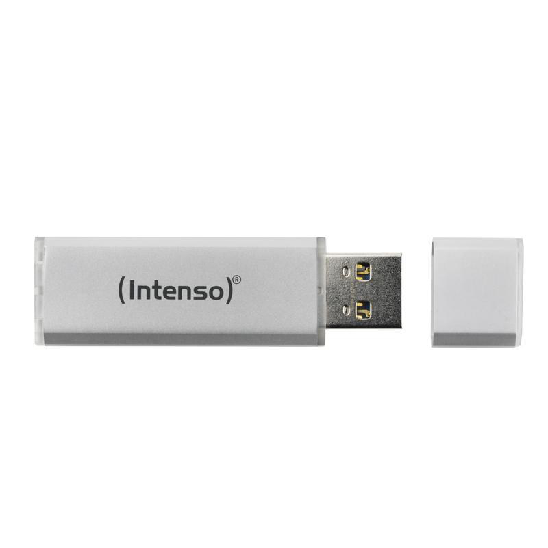 Silberner USB-Stick mit weißer Kappe, freigestellt auf weißem Hintergrund.