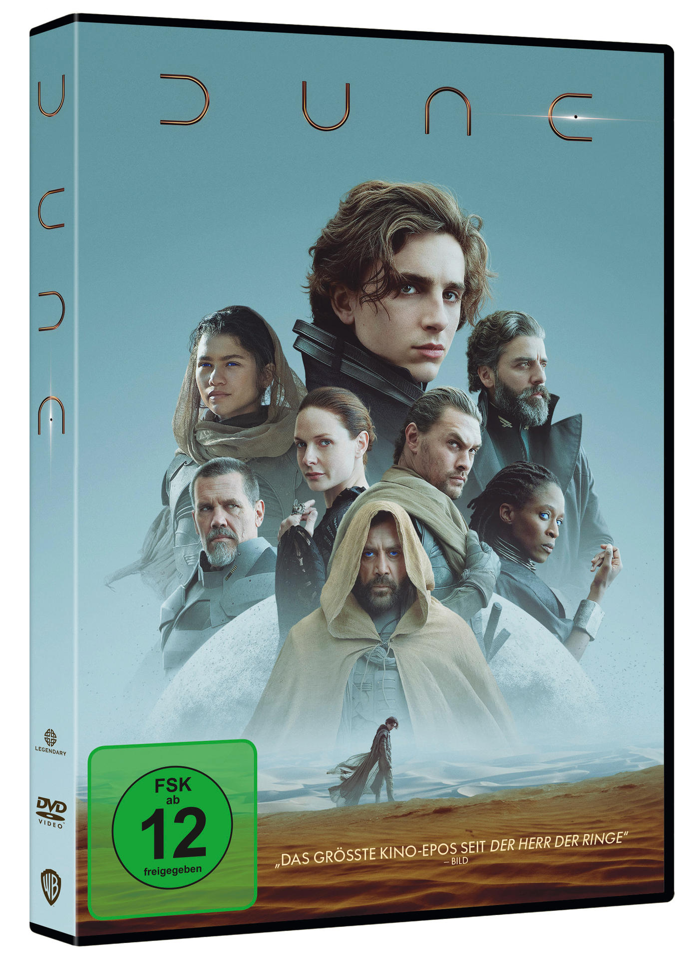 Dune DVD-Hülle mit Cast-Bild, Filmtitel und Bewertungsetikett.