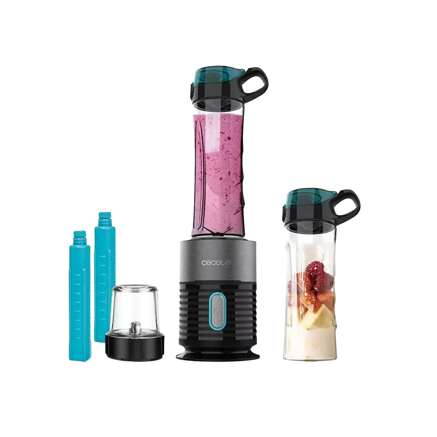Batidora de vaso - Cecotec Power Titanium 650 Fresh&Go, 650 W, 2 vasos, 600 ml, 4 Cuchillas, Molinillo, Inox