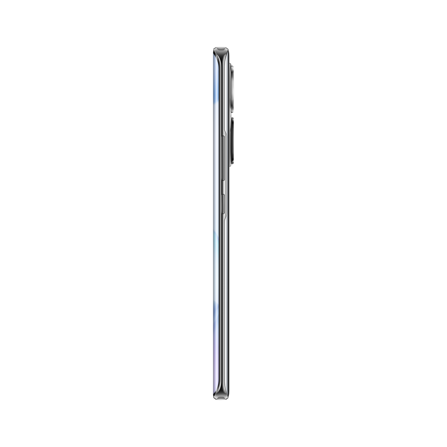 Una vista lateral de un teléfono negro Honor 50 5G con una pantalla curva sobre un fondo negro.