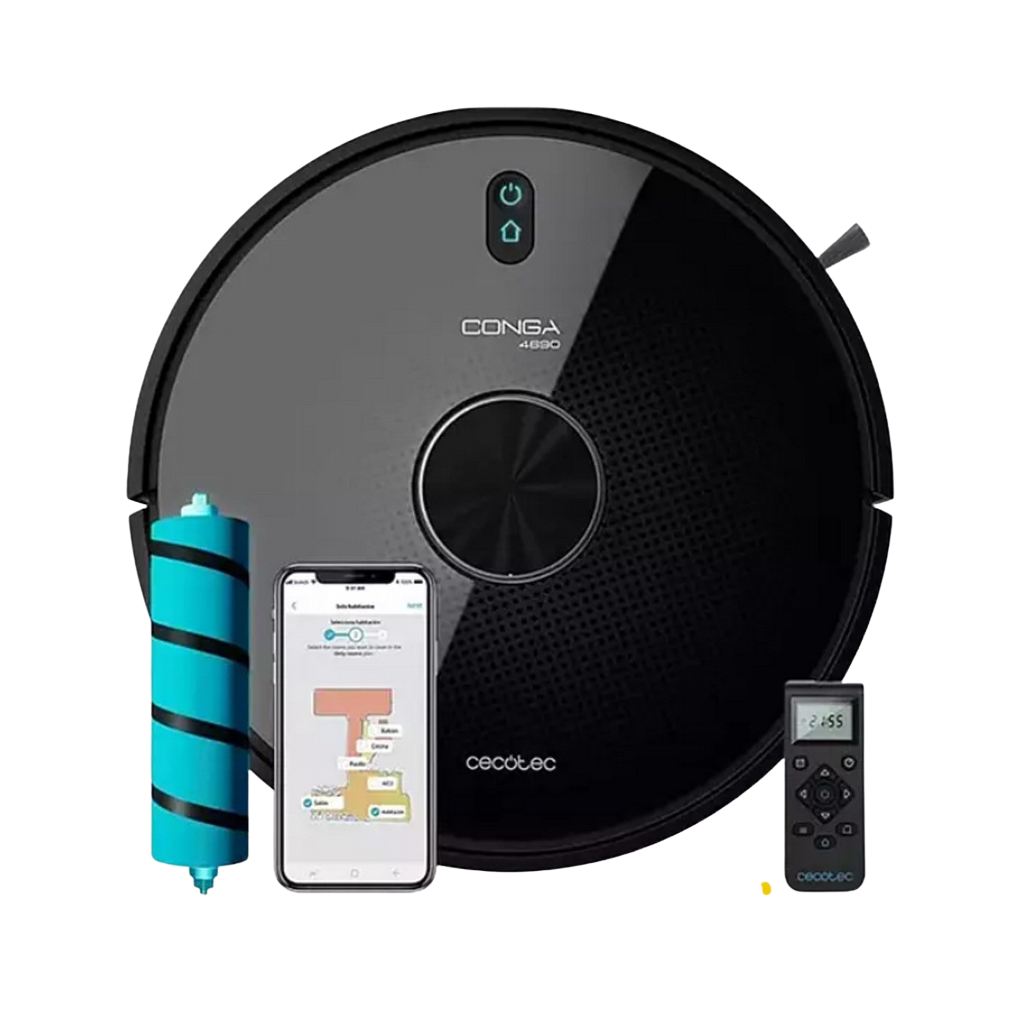 Robot aspirador - Cecotec Conga 4690 Ultra, 2700 Pa, 300 min, APP Control, Room Plan 2.0, 64 dB, Negro