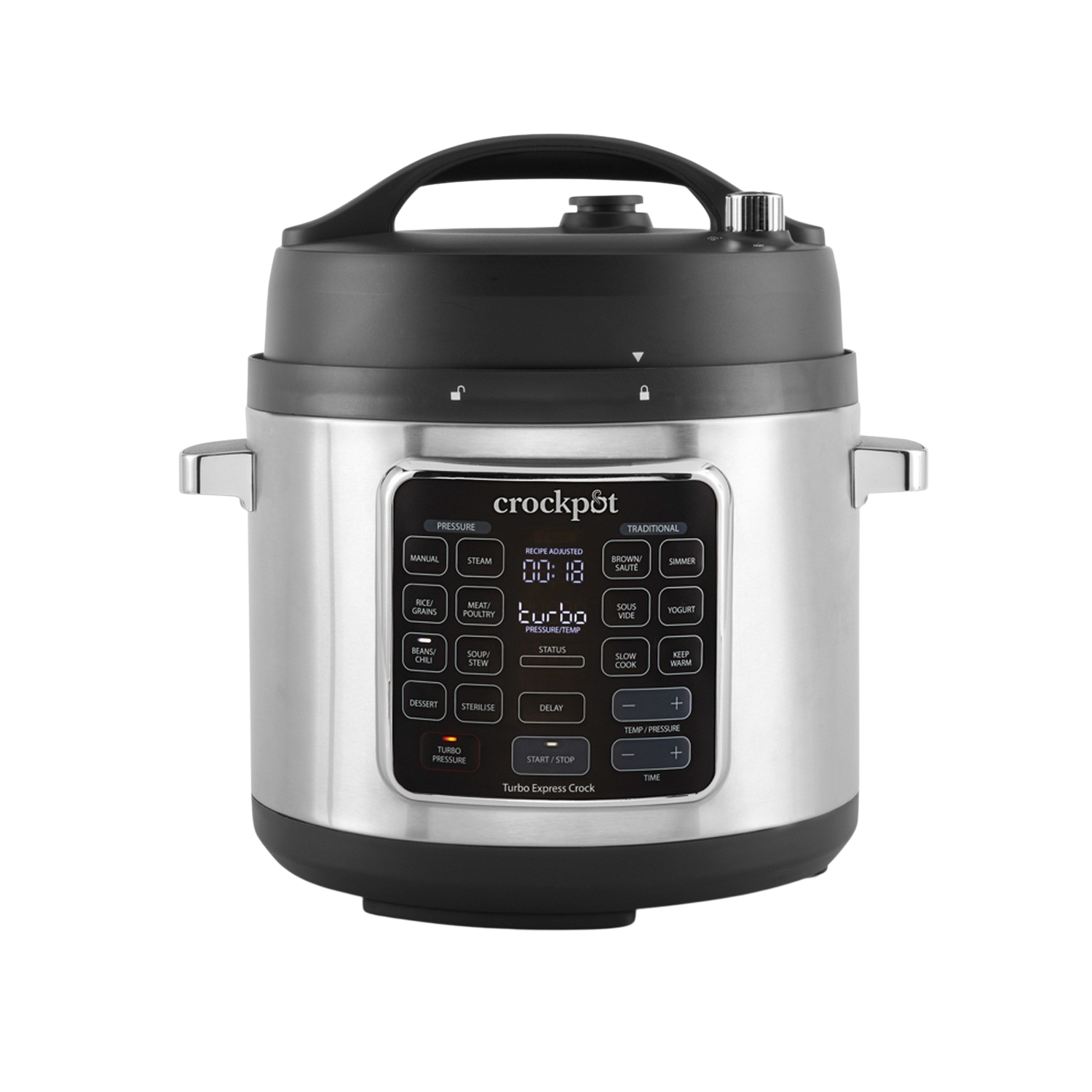 Robot de cocina - Crockpot Turbo Express CSC062X, Multicooker, 5.6 l, Sous Vide, 15 Programas, Negro/Plata