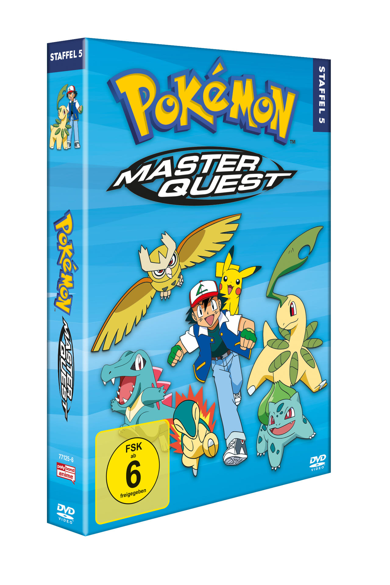Eine DVD-Box-Set von Pokemon Master Quest. Es ist blau und zeigt Zeichentrickfiguren.