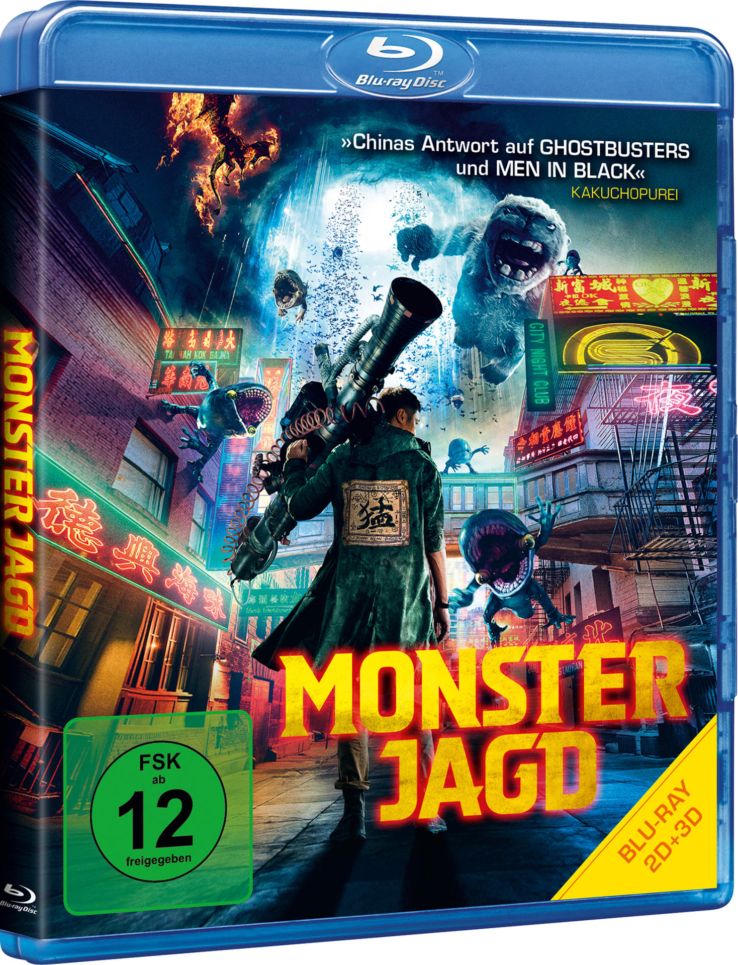 Eine blaue Blu-ray-Hülle mit dem Filmplakat 'Monster Jagd'.