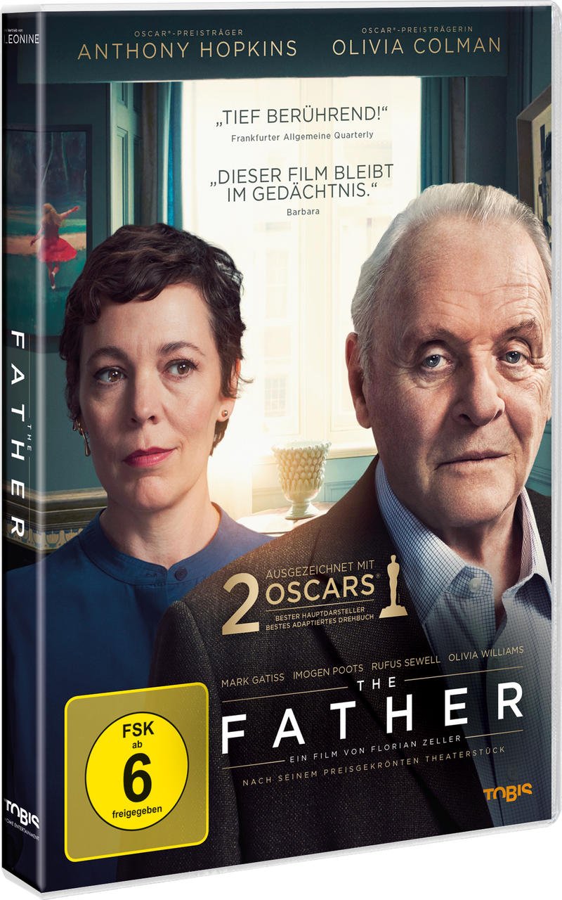 Das Father DVD-Cover zeigt Anthony Hopkins und Olivia Colman, mit dem Filmtitel unten.
