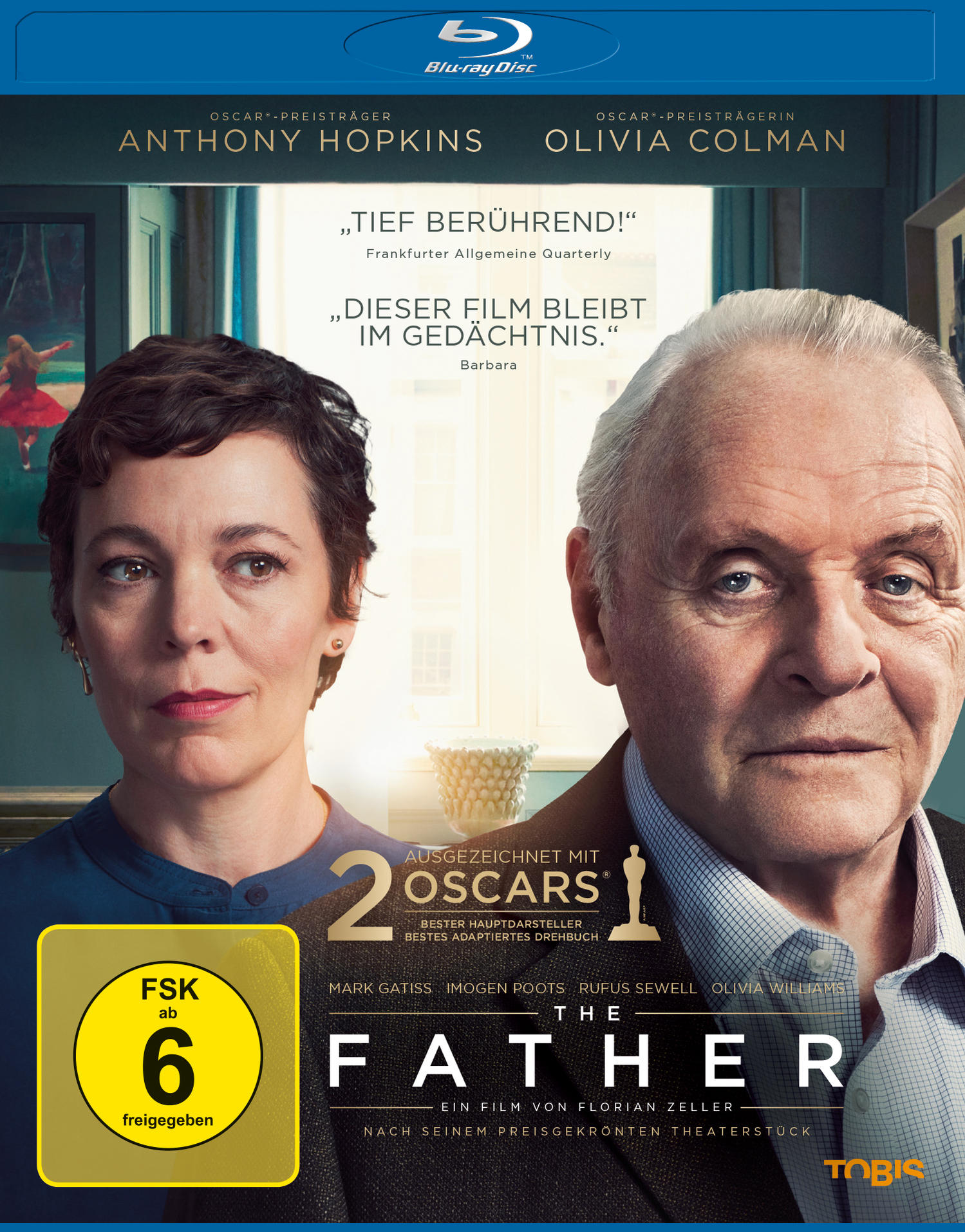Filmcover: Anthony Hopkins und Olivia Colman, Titel: The Father, mit Oscar-Auszeichnungen.