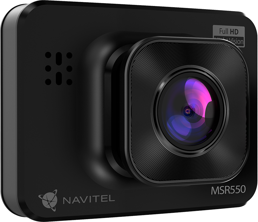 Fekete Navitel fedélzeti kamera lencsével és 'Full HD' jelzéssel.