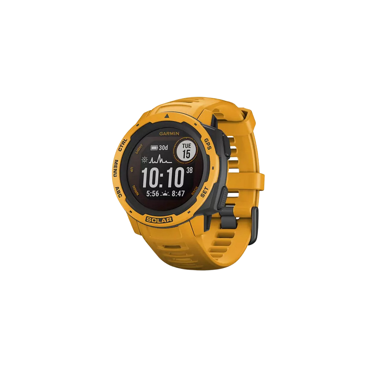 Reloj deportivo- Garmin Instinct Solar, Amarillo, 45mm, 0.9", Carga solar, Bluetooth, ANT+, 16GB, 10ATM
