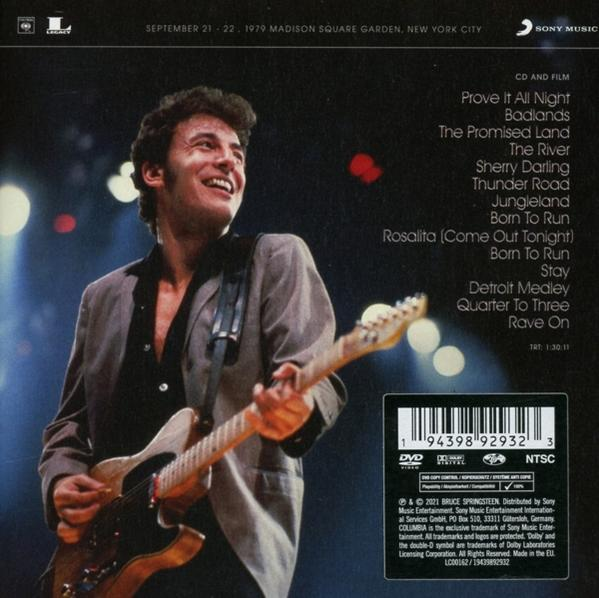 Dos d'un DVD avec Bruce Springsteen sur scène. Liste des chansons.