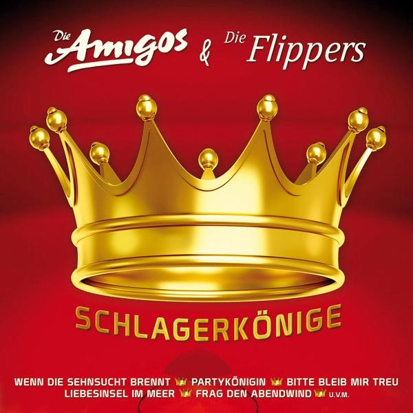 Goldene Krone auf rotem Hintergrund. Text lautet 'Schlagerkönige'. Unten Songtitel in Weiß.