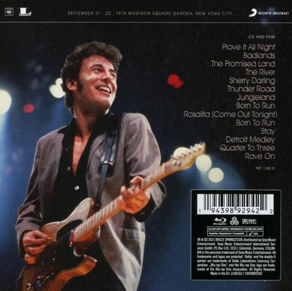 Rückseite einer Bruce Springsteen CD mit Titelliste und Konzertdetails.