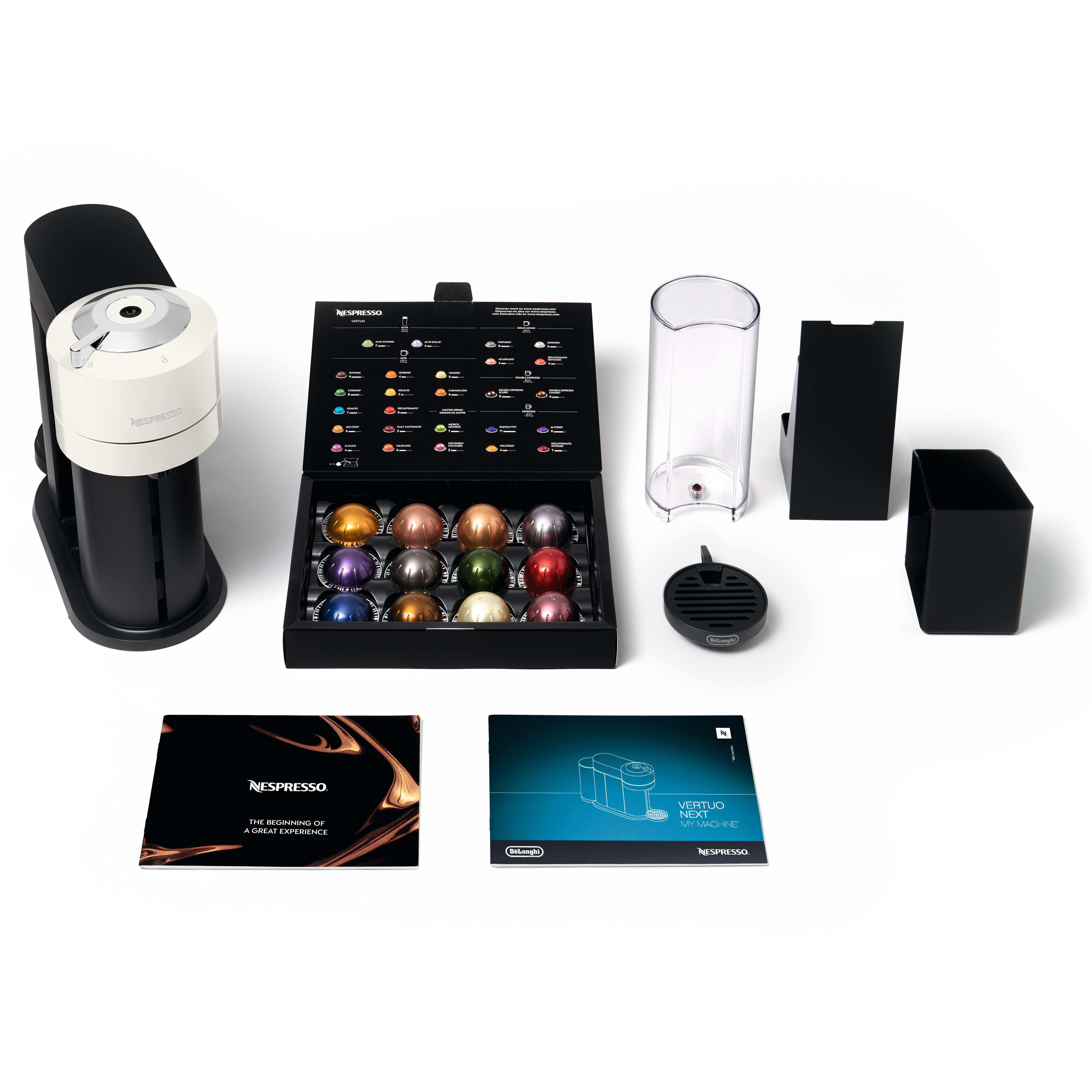 DELONGHI Nespresso VertuoNext ENV120.WAE + Aeroccino3, 5 Tassengrößen, elegantes Design, leichte Bedienung, Milchschäumer, Kapselmaschine White